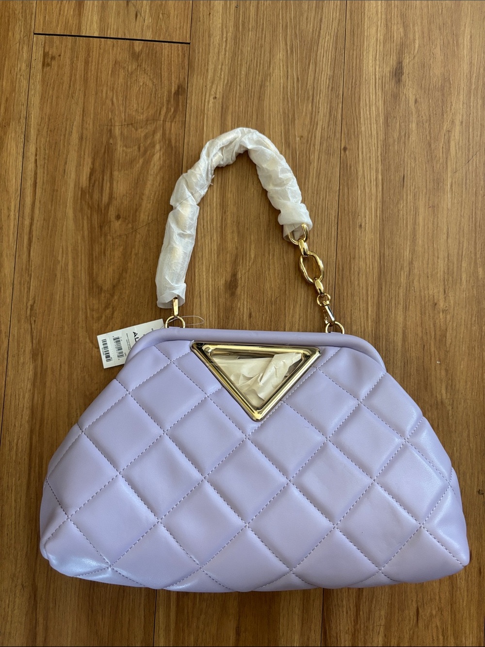 Aldo Quilted Lavender Shoulder Bag with Gold Triangle Accent